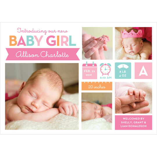 Bright Arrival Baby Girl Photo Announcements